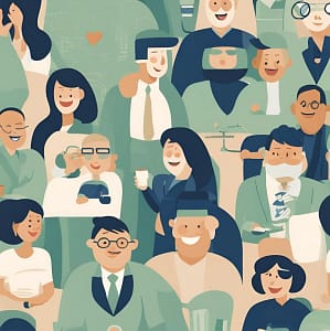 Drawing of happy group of people representing leads.